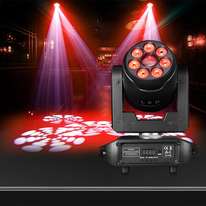 Seven-headed Chromatic DMX512 15W LED Strobe Stage Lights-Moving Head Rotating For KTV Bar Indoor Parties AC 100-240V
