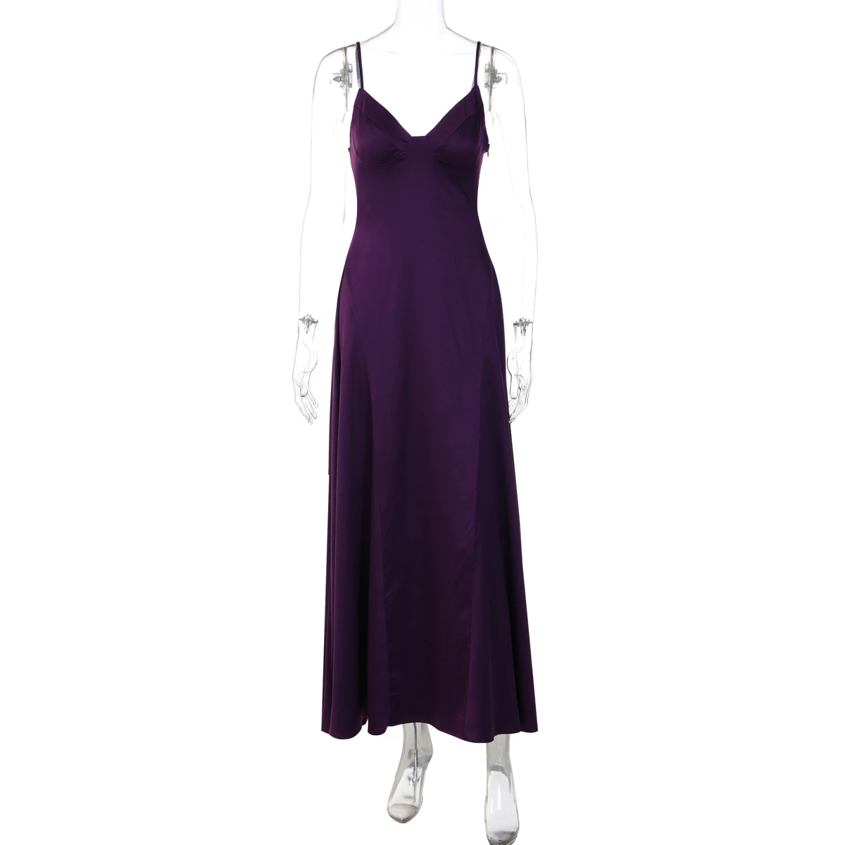 Hugcitar Damen Elegantes Einfarbiges V-Ausschnitt-Unterkleid Sexy Bodycon Reißverschluss-Maxikleid Modisches Damen-Outfit Abendparty Geburtstag Sommerkleid – Detail 2