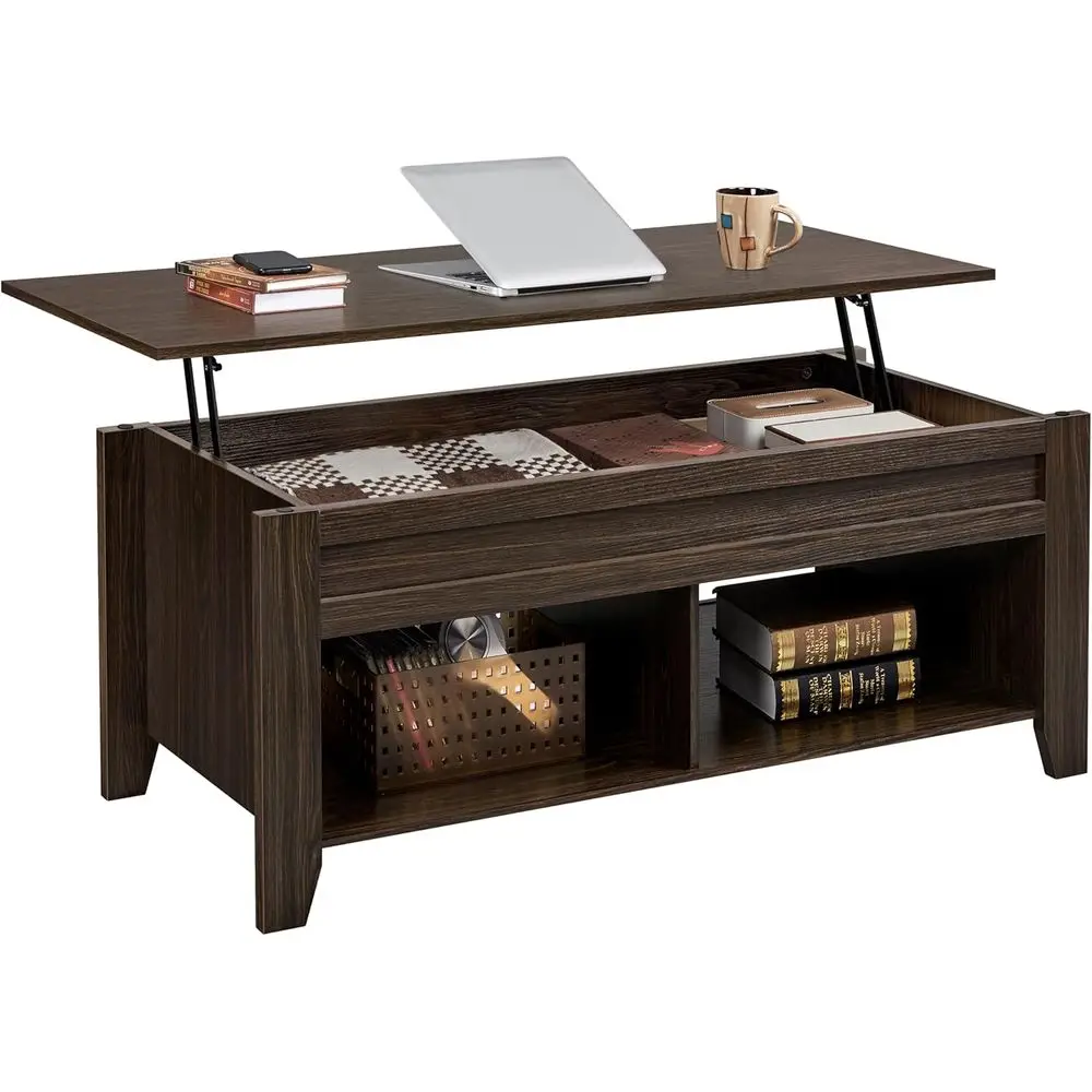 

Lit Top Coee Table with Hidden Storage Comparent & 2 Open Shelves, Tabletop Up Center Table or Living Room Retion Room, 47.5'' L