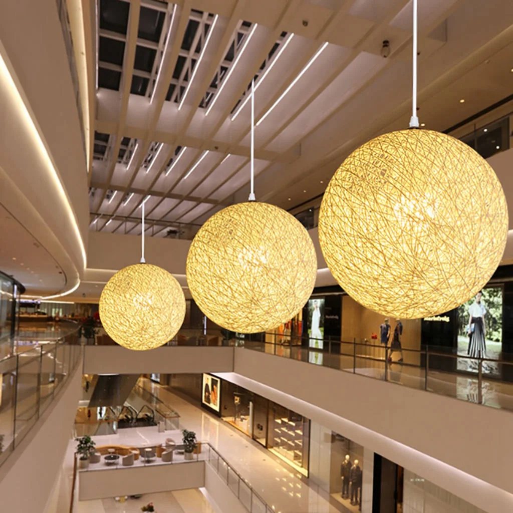 2 Pack Rattan and Jute Ball Chandelier Individual Creativity Spherical Rattan Nest Lampshade