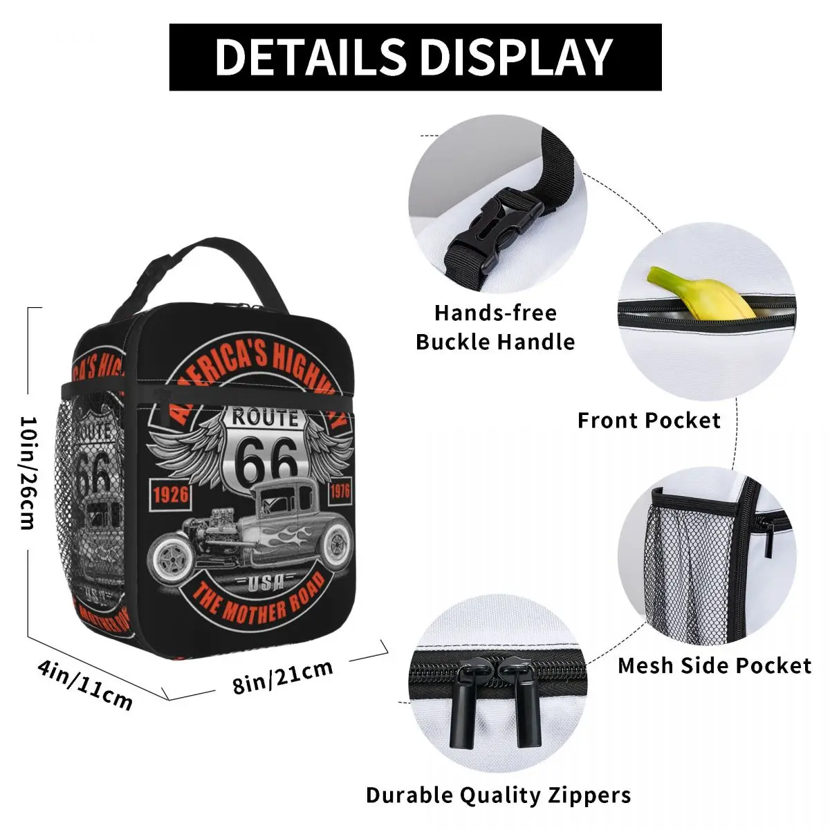 Route 66 Portable Lunch Boxes for Women Leakproof America Highway Mother Road Thermal Cooler Food Insulated Lunch Bag Office