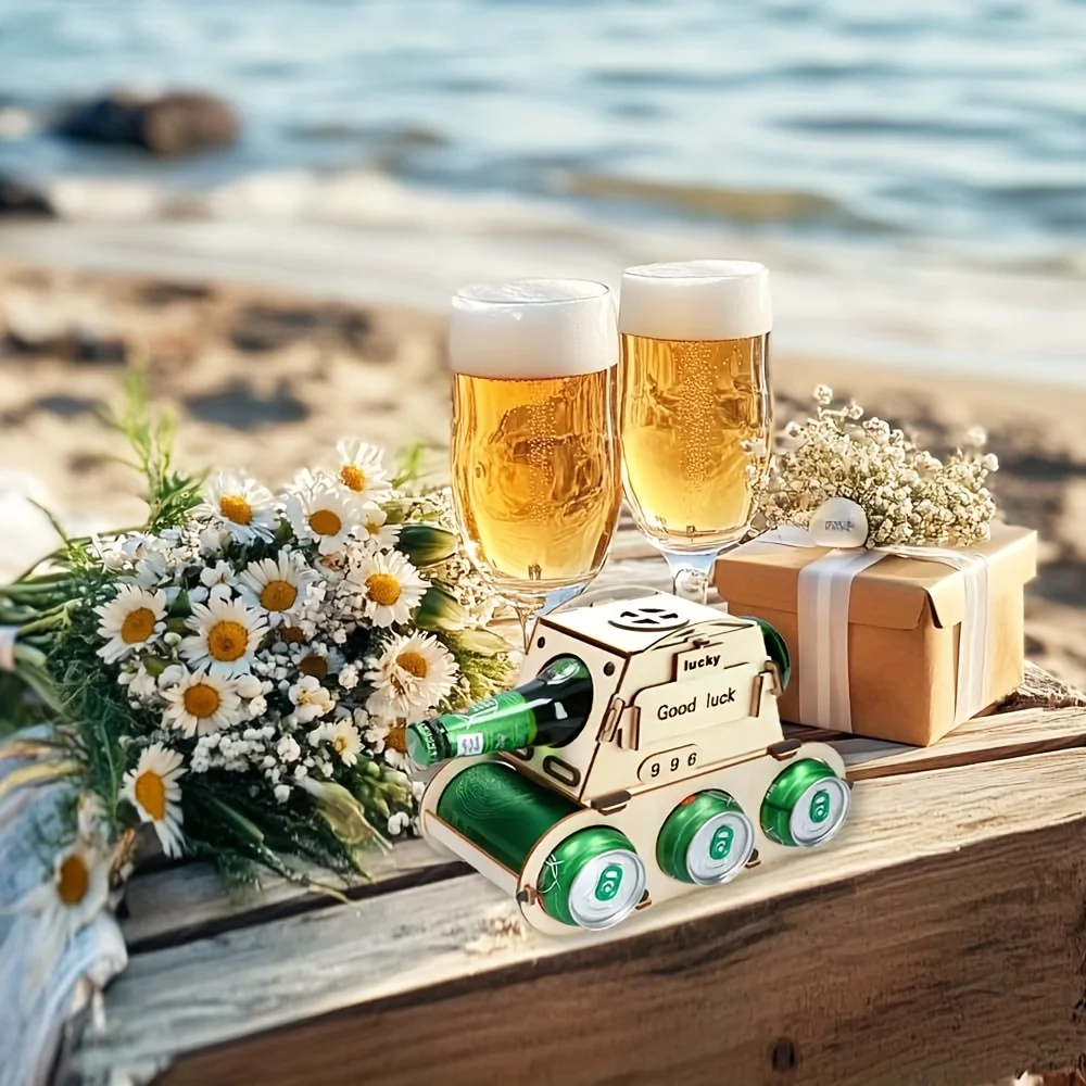 رف النبيذ الخشبي، حامل المشروبات، منظم رف المشروبات المطلي للحفلات المنزلية، هدية إبداعية مع تصميم الحظ السعيد، هدية ممتعة