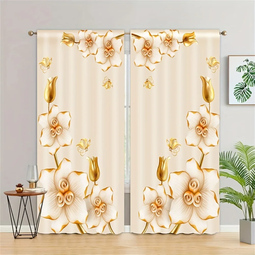 Luxury Pink Floral Flower Rose Butterfly Girl Window Curtains Blinds for Living Room Kids Bedroom Home Decor Door 2Pcs Kitchen