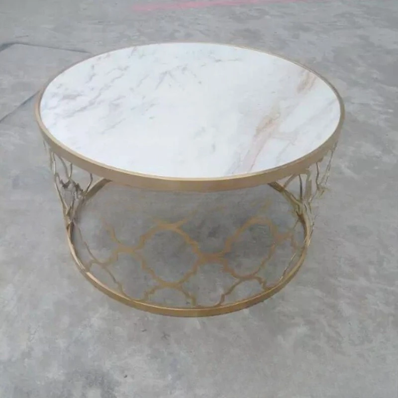 Stainless steel coffee table, modern simple small apartment, household living room glass round coffee table combination