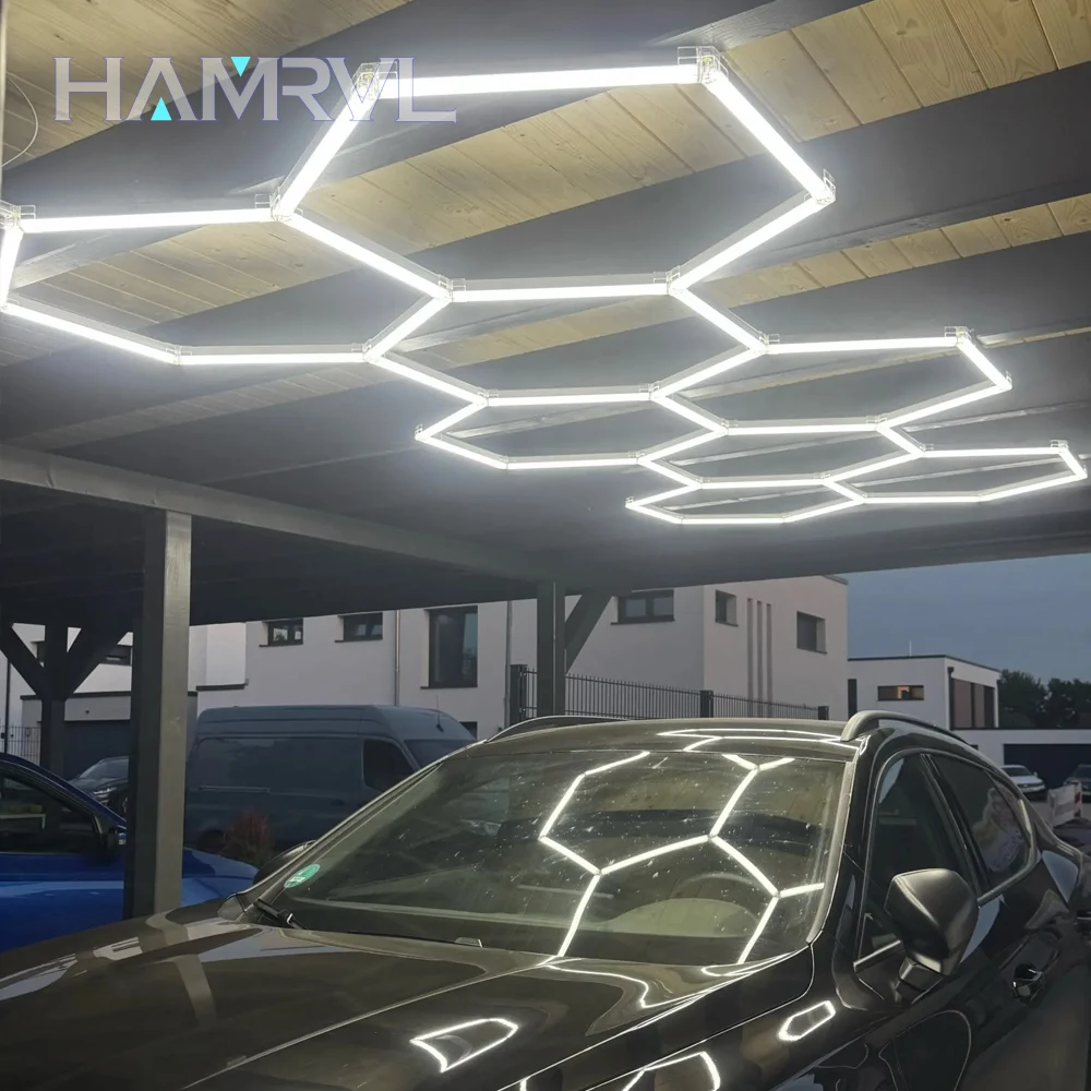 Honeycomb Garage LED Ceiling Light Barbershop 6500k Hexagon Lamp Customized Workshop Car 4S Auto Repair Detail Lighting Gym Room