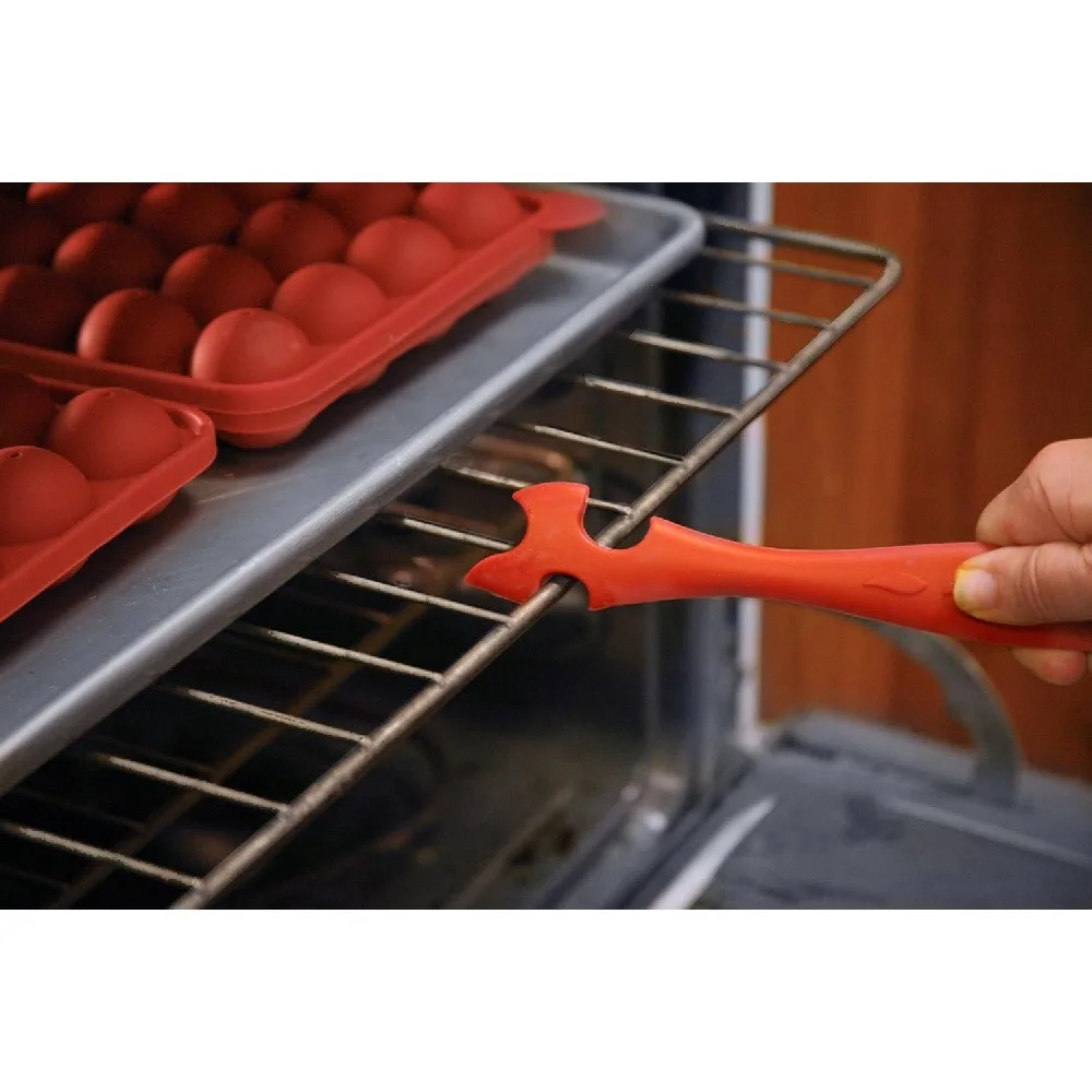 Oven Rack Puller Tool, Heat‑Resistant Plastic Oven Shelf Pull Stick, Anti‑Burn Kitchen Helper for Toaster Ovens & Mini Ovens, Red, 1‑Pack