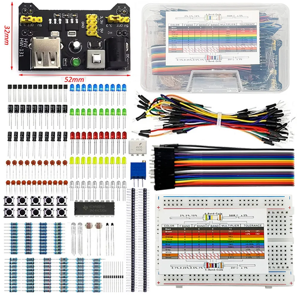 New 400-Hole Breadboard Kit for arduino UNO R3 Electronic DIY Starter Learning Kit  LED, To-92, Resistance, Dupont Wire