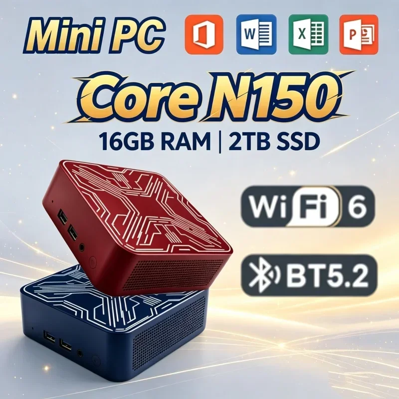 Pacy Intel N150 Mini PC Multiple Configurations WiFi6 Triple 4K Silent Desktop for Home Office Media Editing