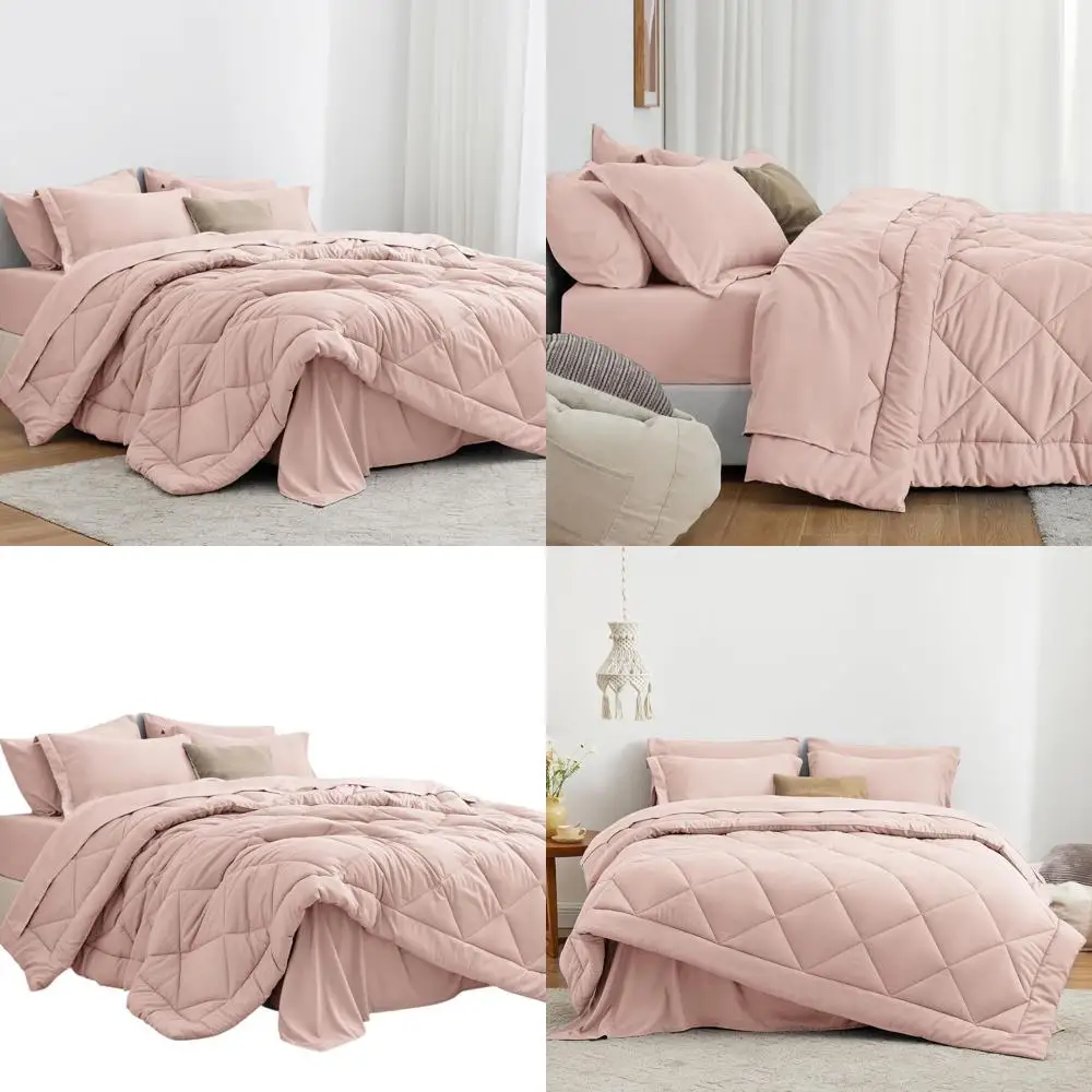 

7-Piece Pink King Comforter Set: All-Season Bedding with 1 Quilt, 1 Flat Sheet, 1 Fitted Sheet, 2 Cases, 2 Shams