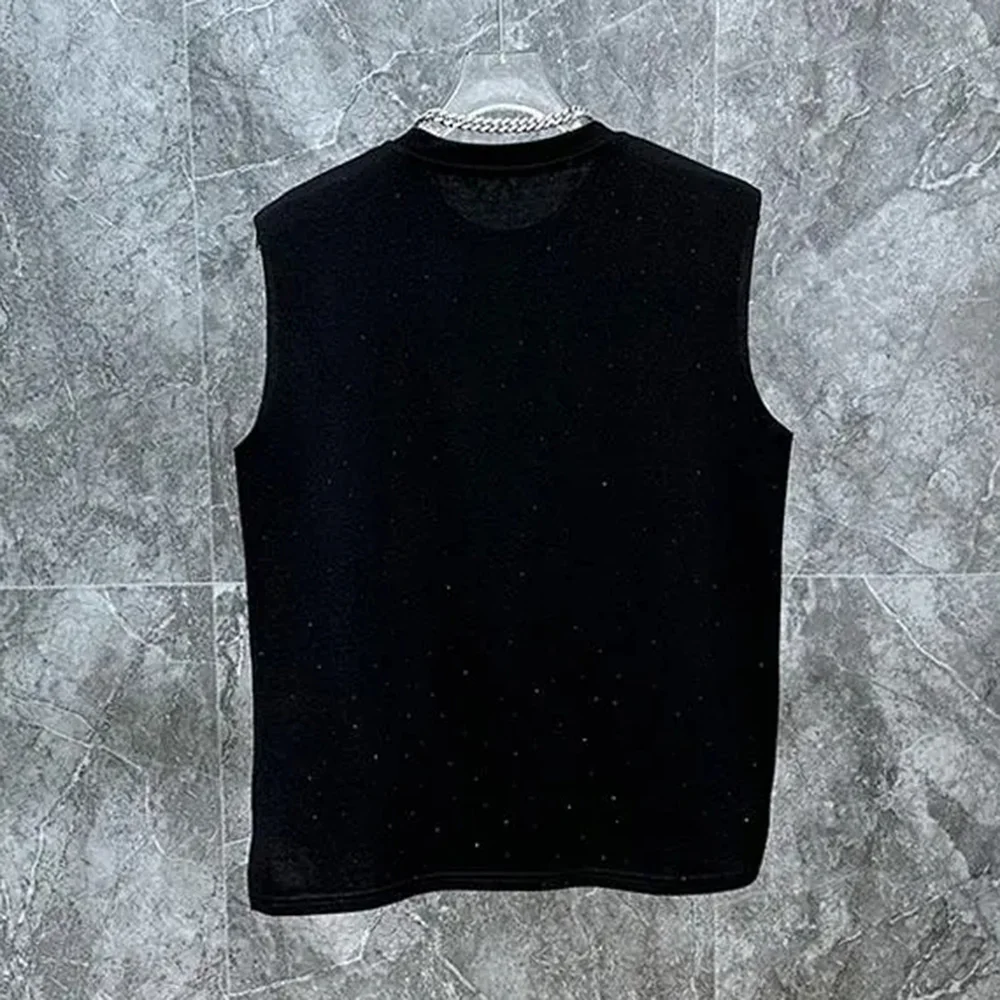 Mens Vest Rhinestone Starry Summer Casual Gym Basketball Sports Hawaiian Streetwear Sleeveless Top Men's Clothing Unisex 2024