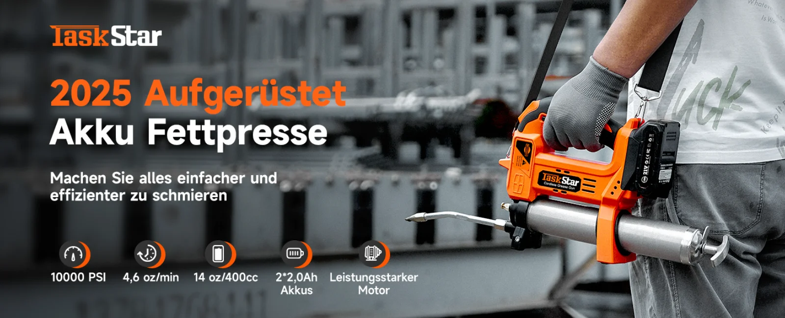 Taskstar 10000PSI Elektrisches Fettpressen-Set, verbesserte Fettpresse 4,6 oz/min für Traktoren, LKWs, für Makita 18V Akku. – Detail 2