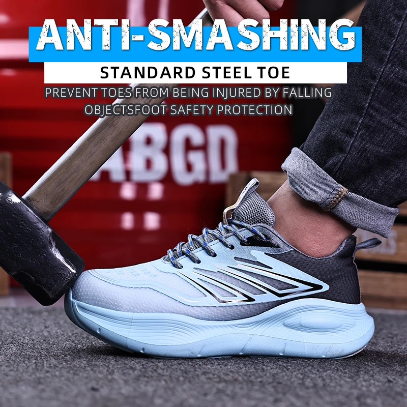 EOCENE Men's Steel Toe Safety Shoes High-Top Outdoor Anti-Impact & Puncture Resistant Lightweight Breathable Work Shoes