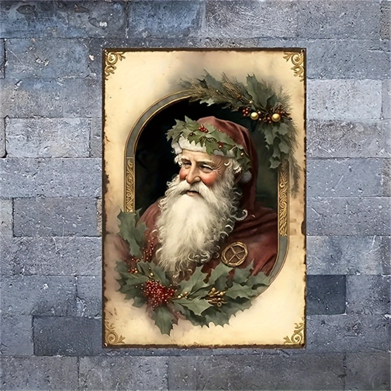1pc 2D Vintage Santa Claus Portrait Metal Tin Sign Retro Christmas Wall Art Plaque for Home Holiday Wall Decor