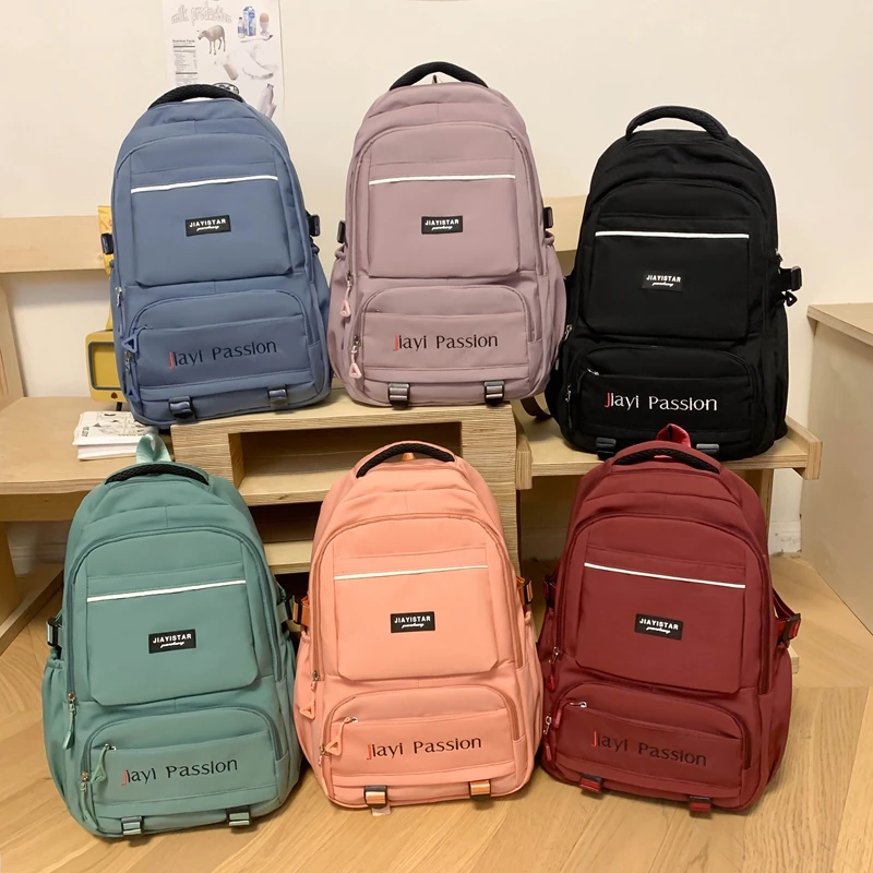 Nylon Solid Color Zipper High Capacity School Bags 2024 Selling Schoolchildren Letter Pattern Backpacks Alumno Bolsa