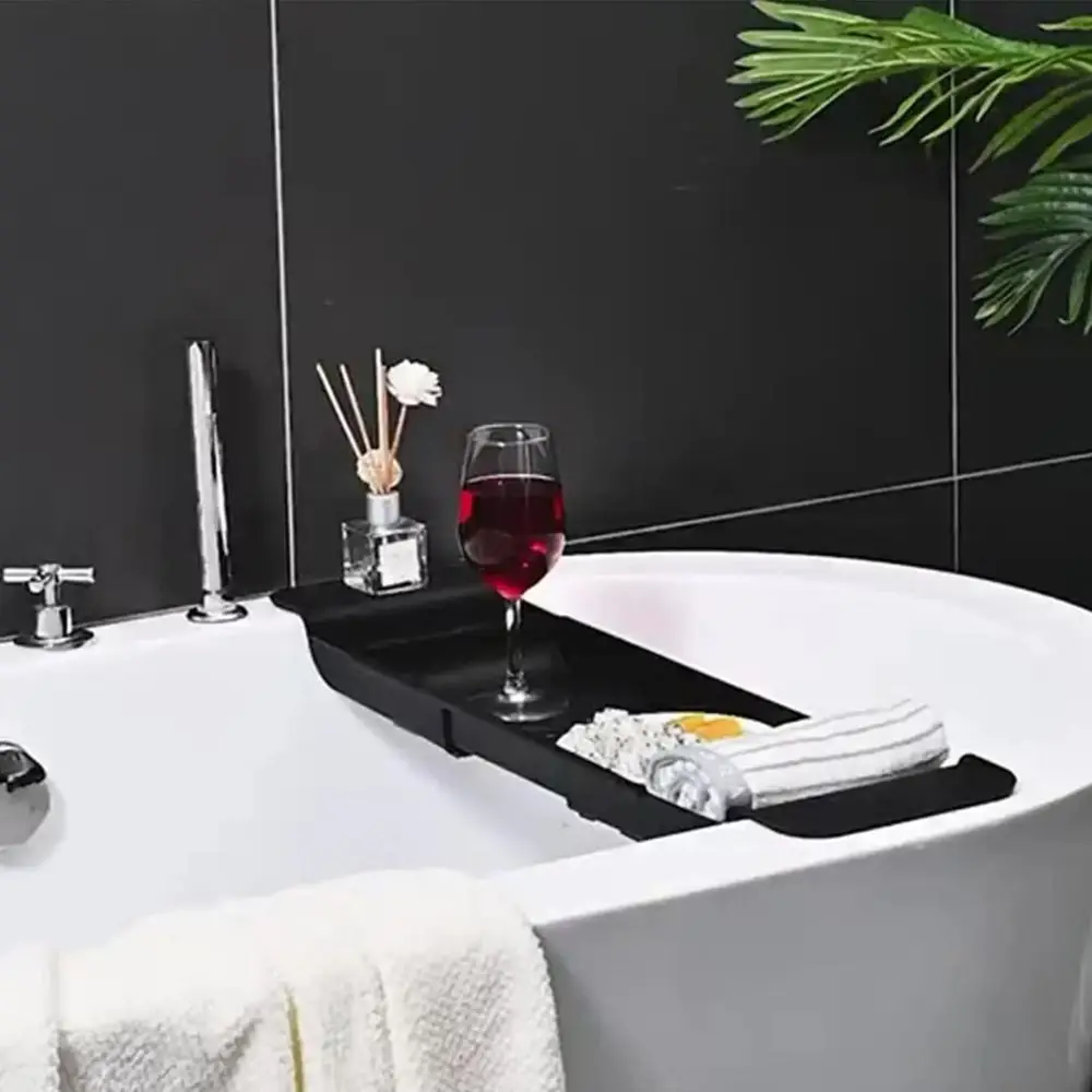 Anti-Slip Design Extendable Bathtub Rack Built-in Phone Holder Extendable Structure Adjustable Bathtub Tray Adjustable Length