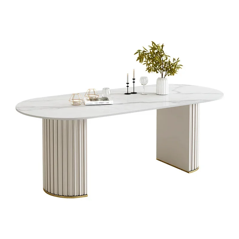 

Nordic simple rock slab dining table small household light luxury oval