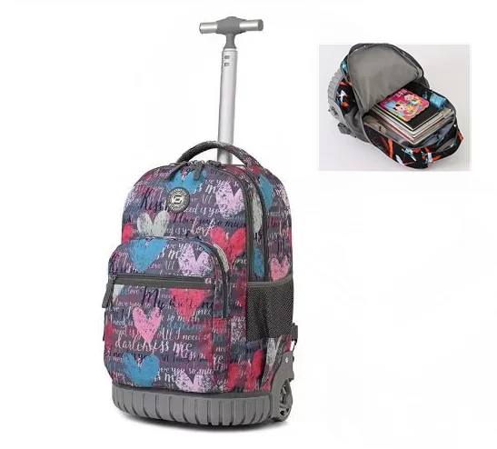 

Children Travel Rolling Luggage for Boys 18 Inch School Rolling Backpacks Travel Trolley Bag Wheeled Backpack For Teenager Girl