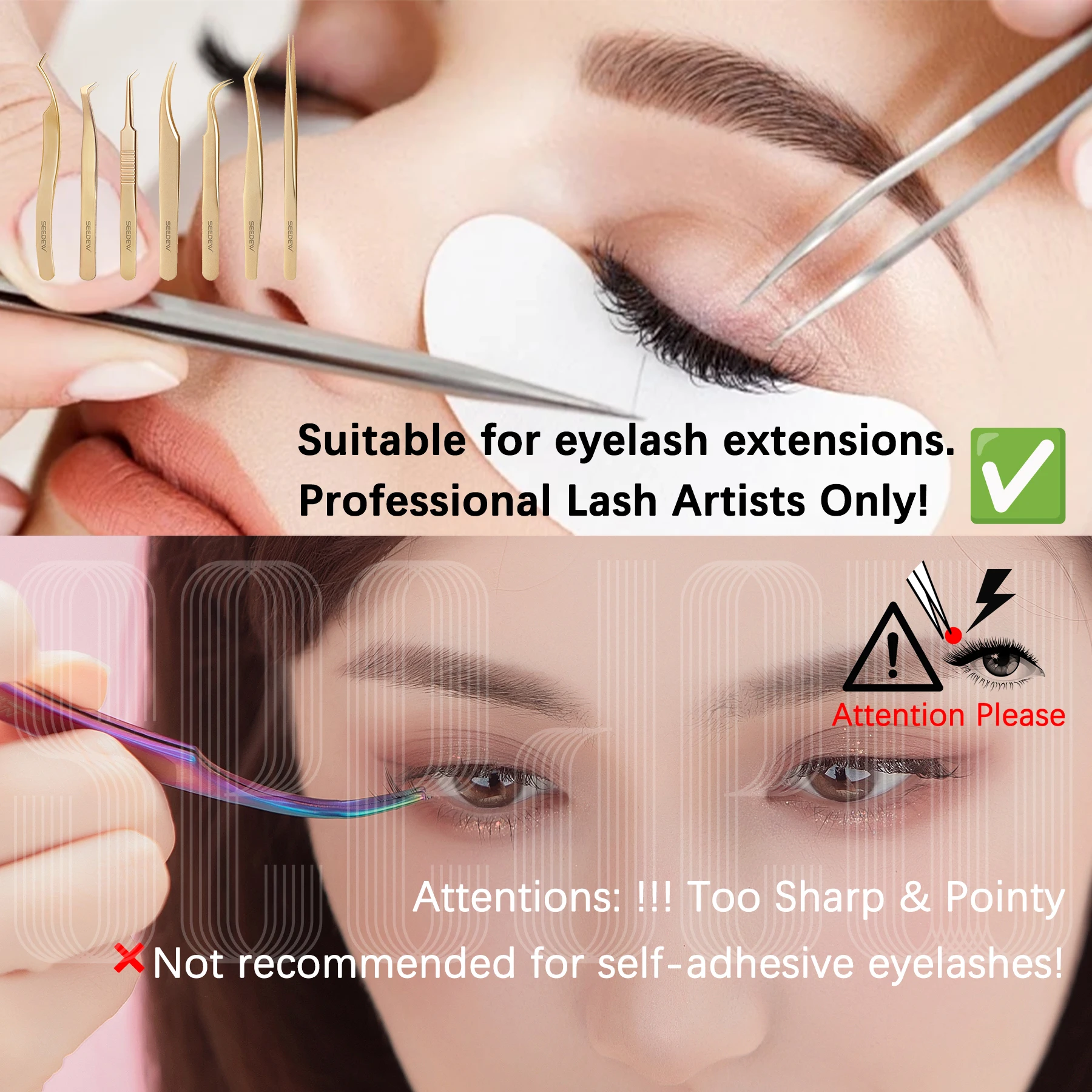 SEEDEW Versatile Stainless Steel Tweezers High Precision False Eyelashes Tweezers Make Up Tools