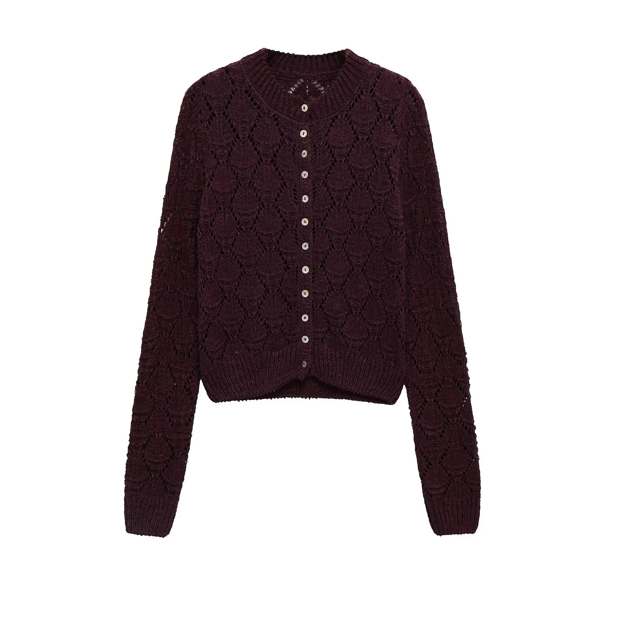 KONDALA Vintage Streetwear Brown Casual Button Woman Long Sleeve Knitwear Chic Fashion 2025 Autumn O-Neck Casual Knit Outwears