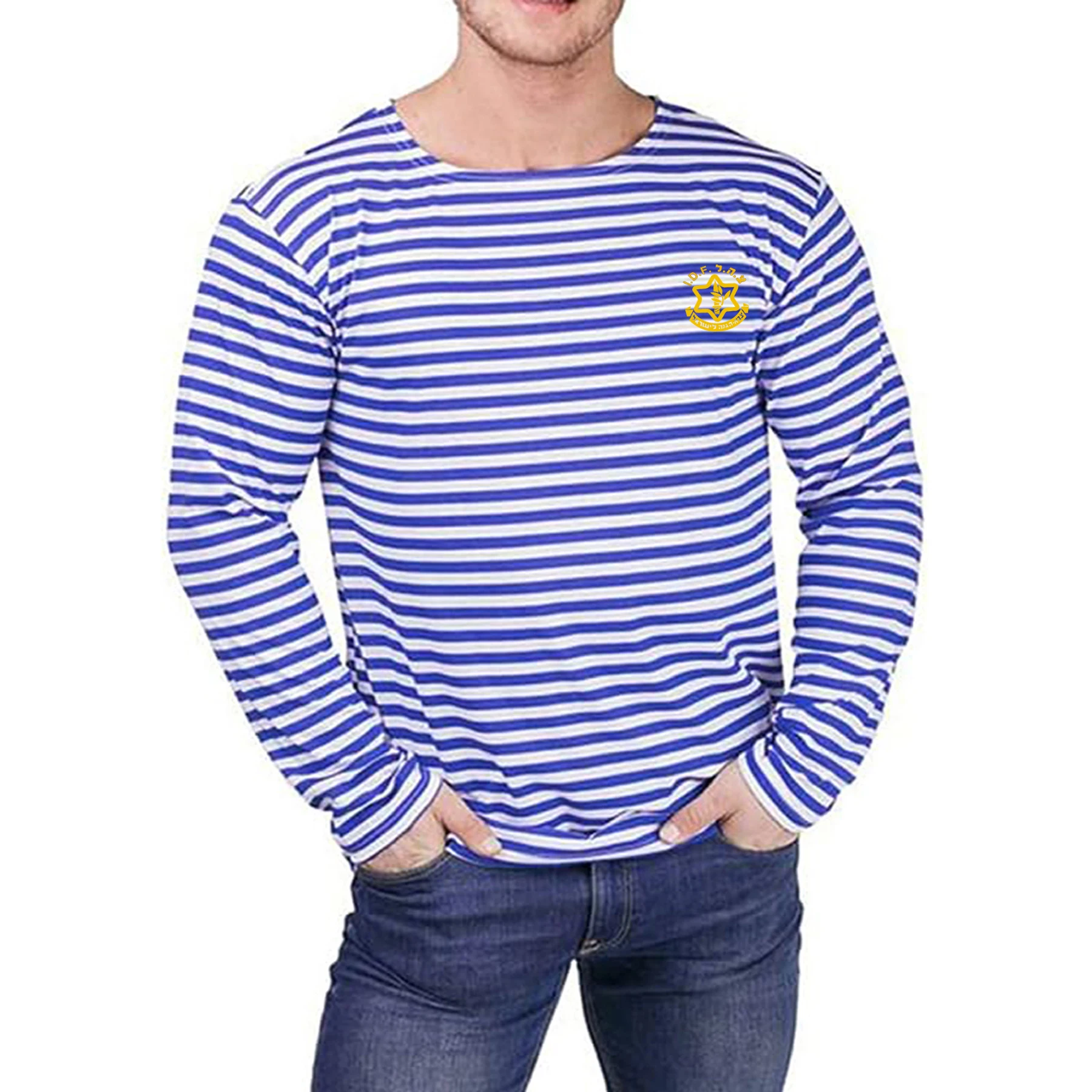 Israel Defense Force Sailor's Striped Shirt New 100% Cotton Long Sleeve Striped Mens T-Shirt Breton Top Telnyashka