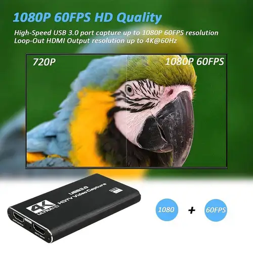 Imagen 2 del producto Tarjeta de captura de vídeo 4K HDMI Compatible con USB 3,0 1080P @ 60Hz con salida de bucle para PS5 Juegos de PC transmisión en vivo cámara OBS