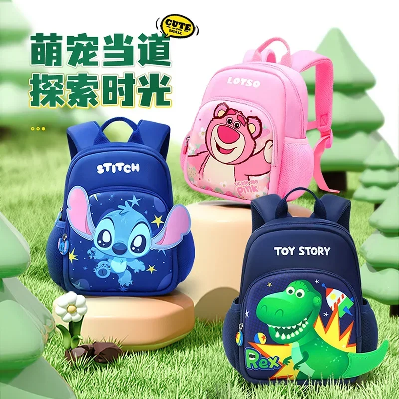 Mochila escolar de gran capacidad para niños y niñas, Mochila pequeña ligera de Disney, Stitch, fresa, oso Rex, Kawaii