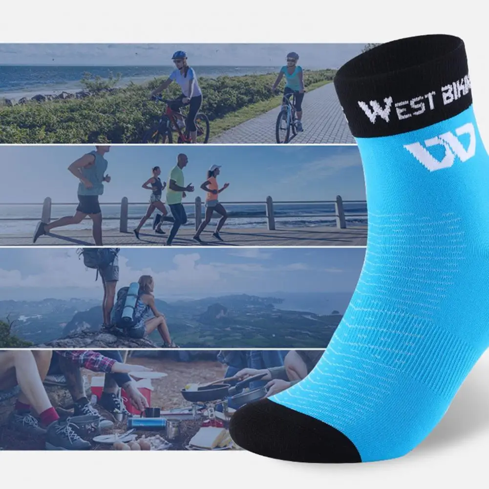 

1 Pair Comfortable Cycling Socks Elastic Band Threaded Sock Cuff Mid-calf Socks Unisex Professional Cycling Socks