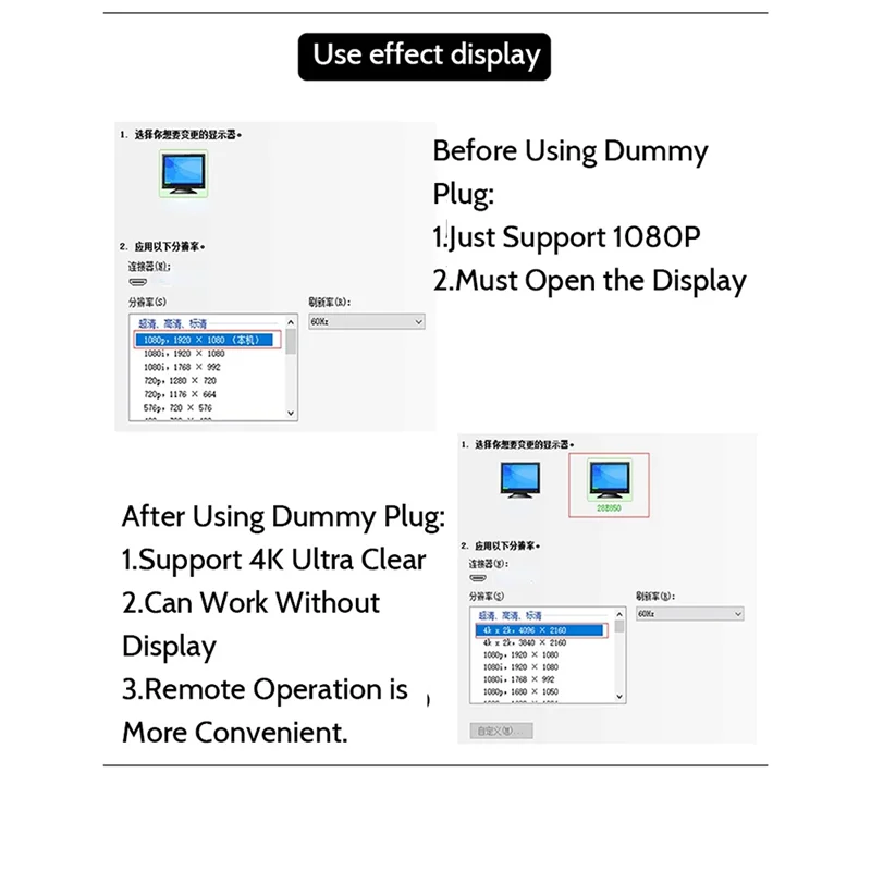 -Enchufe simulado 4K Compatible con luz LED para tarjetas gráficas, accesorios para PC, adaptador de pantalla visual de escritorio/portátil C