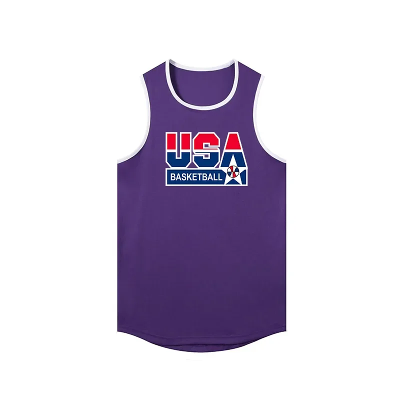 American Vest Shooting Uniform T-shirt Men Summer Basketball Training Sports Running Sleeveless Trendy Round Neck Waistcoat