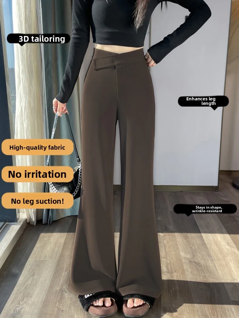 Thiened Fce doublé pantalon à jambes larges taille haute coupe ajustée pantalon décontracté coréen Sle trajet vent couleur Pure fermeture à glissière