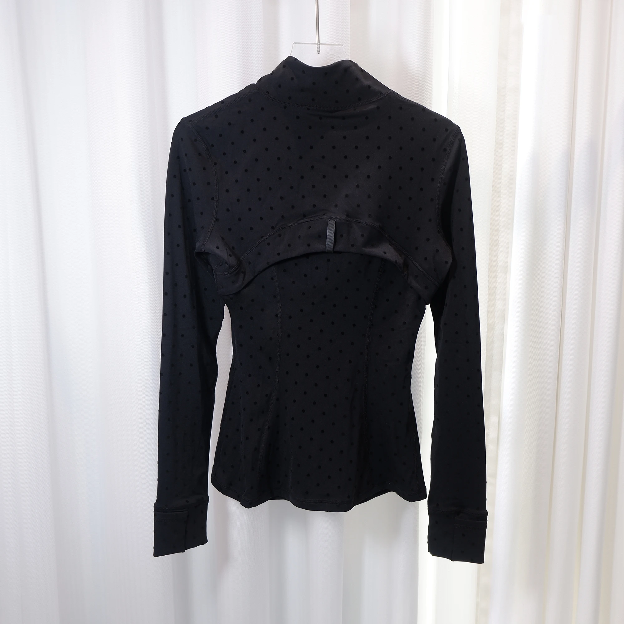 LULU FLORA flocked polka dot jacket, elegant small stand collar long-sleeved outerwear, quick-dry and breathable for sports yoga image 5