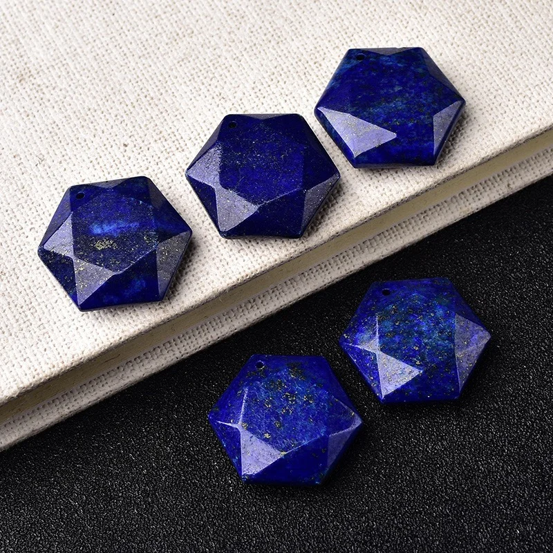 5PCS Natural Lapis Lazuli Hexagram Pendant Crystal Jewelry Semi-Precious Stone For Necklace Wife Daughter Gift 26x9mm