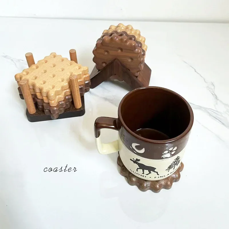 Creative Cookies Solid Wood Coasters Log Color Tea Coaster Mugs Milk Cups Coffee Mats Heat Insulation Durable Anti-scald Pads