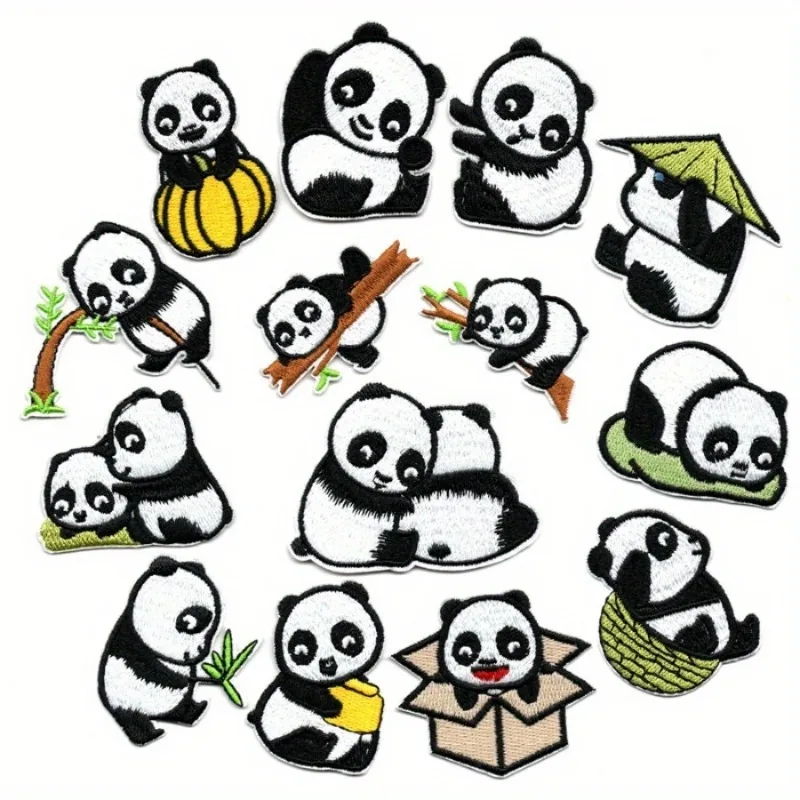 

14Pcs/set Panda Patch Stickers Children's Clothing Decoration Stickers Embroidery Embroidery Sew Iron Patch Bag Fabric Applique