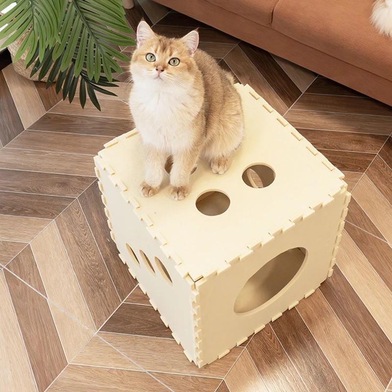 Pet Bed Houses For Indoor Cats Dice Shape Felt Cloth Warm Removable Foldable For Sleeping Resting Napping Relaxing Supplies