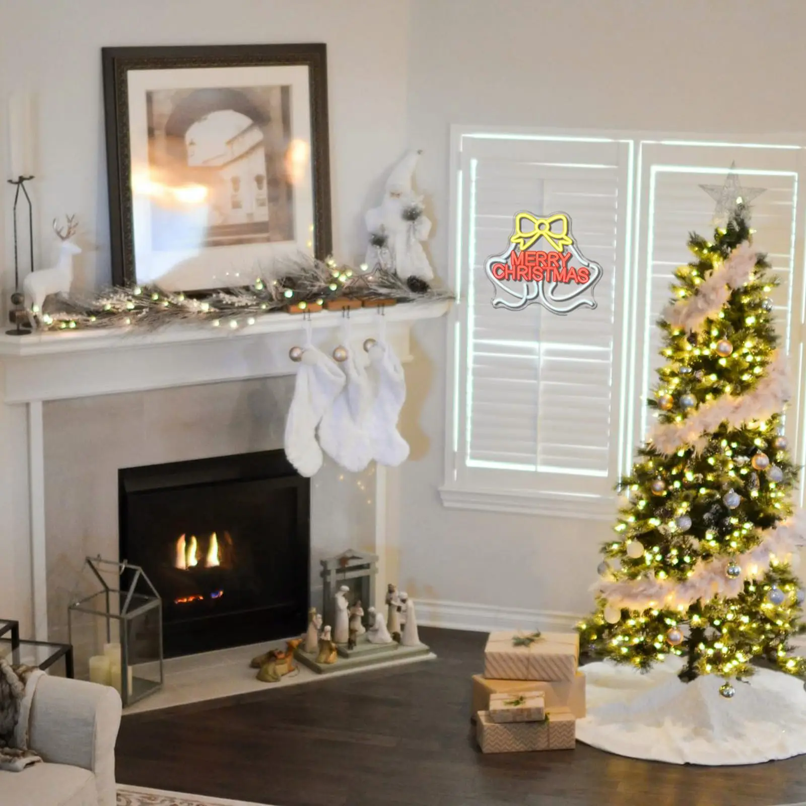 Esclusiva insegna al neon di Buon Natale con campana |   Decorazione da parete a LED alimentata tramite USB per feste di Natale in casa |   Decorazioni natalizie ideali per la famiglia