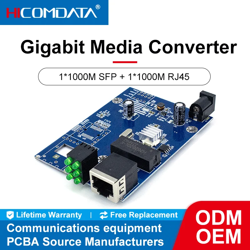 

10/100/1000M 1 Fiber port and 1 RJ45 Gigabit Media Converter PCB Single Mode fiber Port PCB 10/100/1000M 1F1G