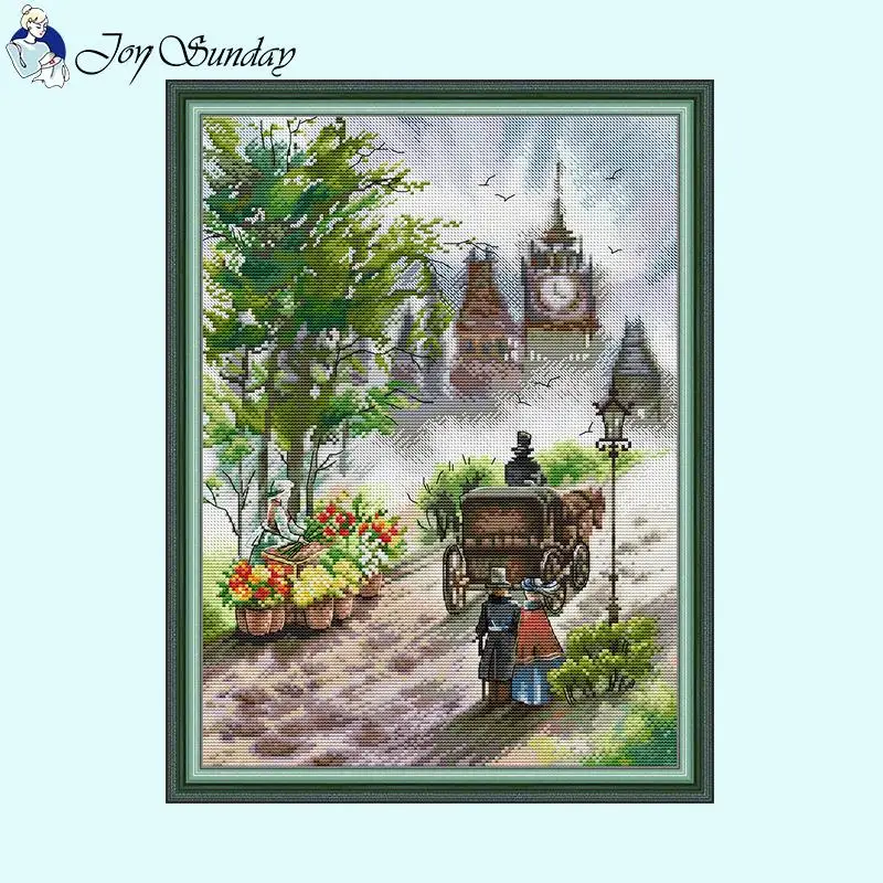 Morning in the Countryside Landscape Cross Stitch 14CT 16CT 11CT White Fabric Embroidery Kits DMC Thread DIY Sewing Home Decor