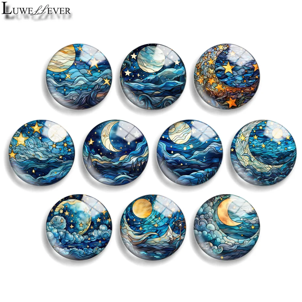 10mm 12mm 20mm 25mm 30mm 40mm 902 Sun Moon Mix Round Glass Cabochon Jewelry Finding 18mm Snap Button Charm Bracelet