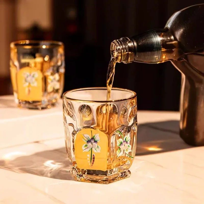 Crystal glass light luxury gold-painted whiskey cup foreign wine cup water glass wine bottle set