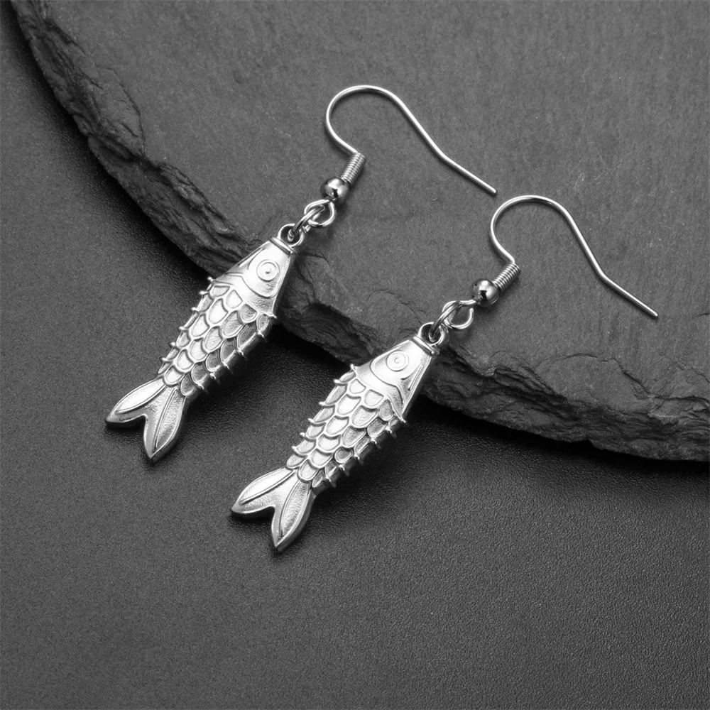 Eueavan Stainless Steel Fish Stud Earrings for Women Girls Charms Elegant Earrings Rich trend Jewelry Gift Wholesale Pendientes