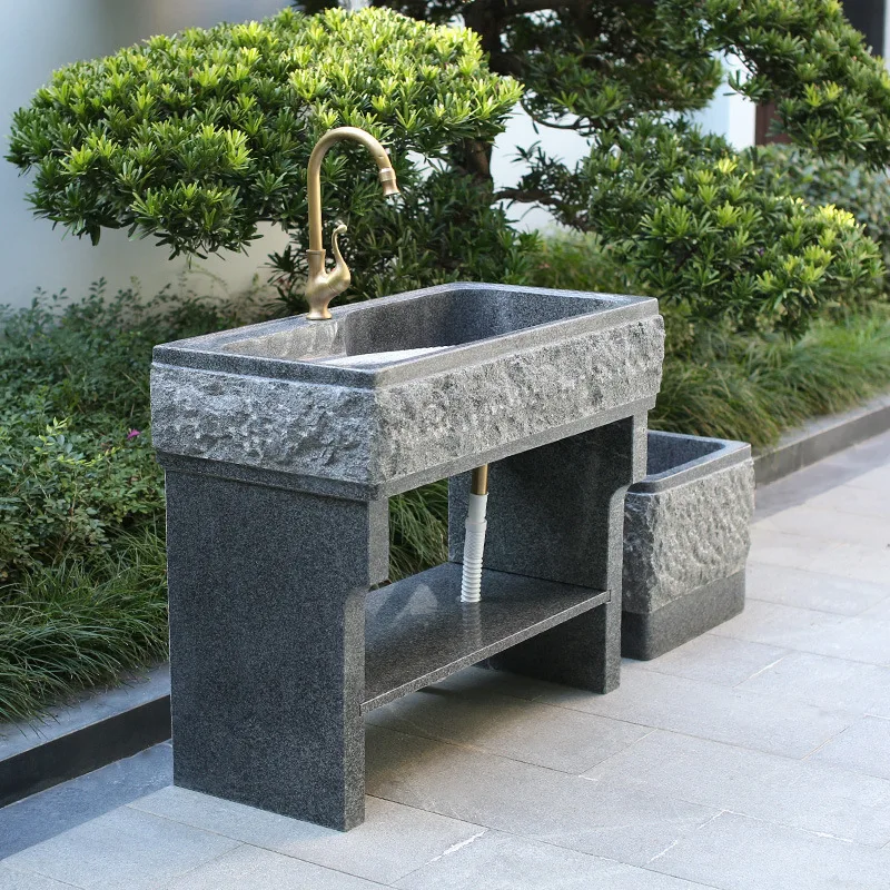 Outdoor stone laundry pool with rubbing board Household balcony Marble sink Vegetable sink Outdoor stone washbasin