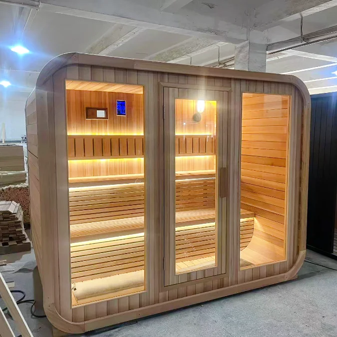 New Style Canadian Hemlock Red Cedar Electric Wet Steam Sauna Room for 2 People with 6kw Control Panel and Sauna Stove
