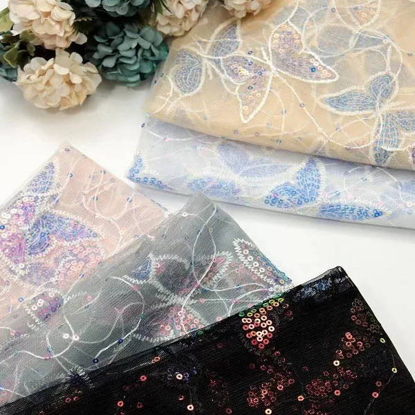 

Сетчатая ткань для вышивки бабочкой и бисером, ткань для вышивания детской одежды, вечерние платья, ткани для сценических костюмов