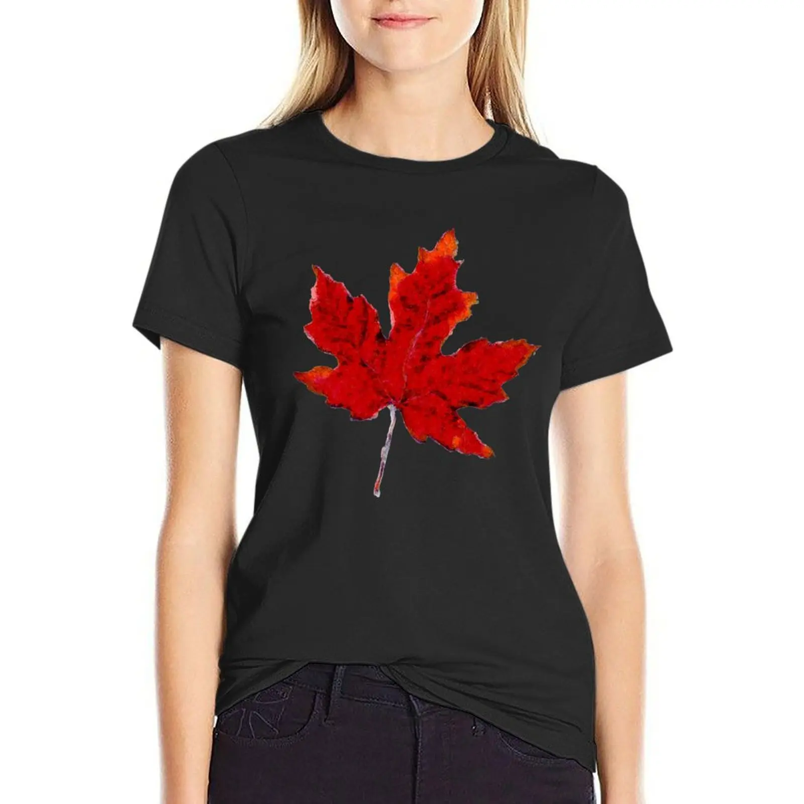 Impressionist Canadian maple leaf T-Shirt summer tops tops western t shirts for Women