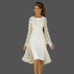 Elegant Lace Mother Of Bridal Dress With Jacket Long Sleeves Satin Women Formal Evening Party  Wedding Vestidos Latest Fashion