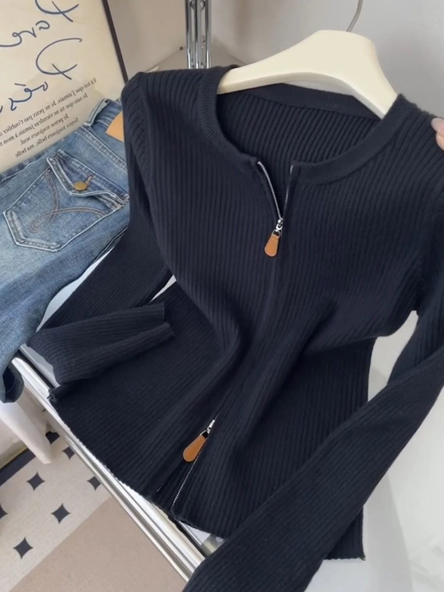 Cardigan lavorato a maglia lungo Sve rotondo Ne con doppia cerniera Base da donna irt Sli Leggero Lusso Sensazione Colore Pendolarismo...