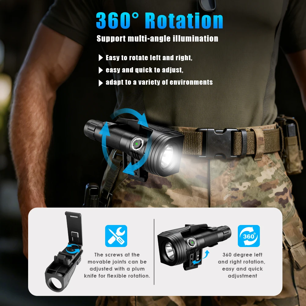 UniqueFire Tactical Flashlight 3 Modes 2000LM Powerful Police Flashlight with Belt Holster for camping/Law Enforcement-Sentinel