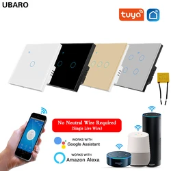 UBARO EU/UK Tempered Glass Panel Tuya Wifi Smart Touch Switch Voice Google Home Alexa Alice App Remote Smart Button AC160-240V
