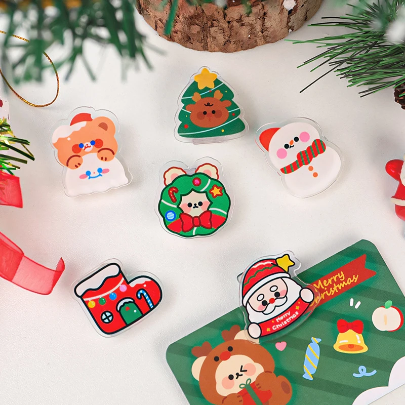 Cute Acrylic Christmas Tree Santa Claus Clip Snack Sealing Clip Office School Stationery Photo Decorative Supplies Stationery